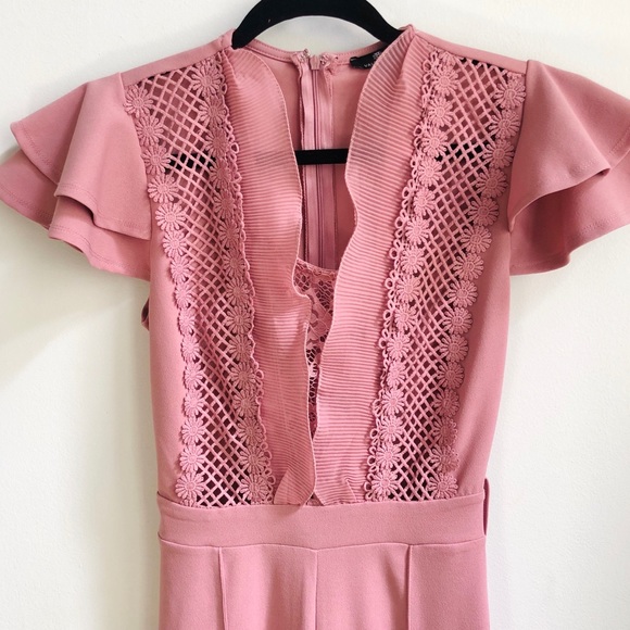 Pink Lace Ruffle Jumpsuit - Picture 2 of 3